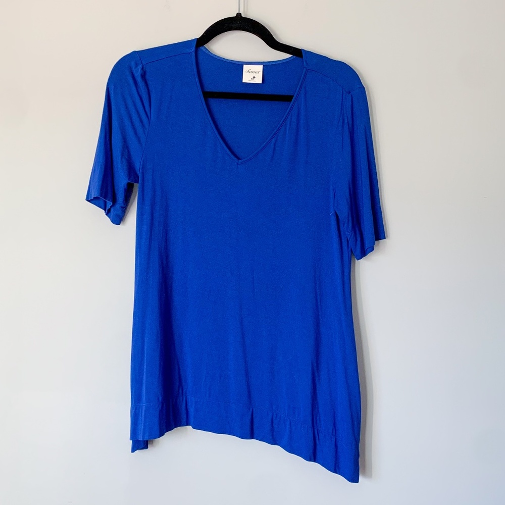 Soma Royal Blue V Neck Shark Bite Hem Short Sleeve T-Shirt
